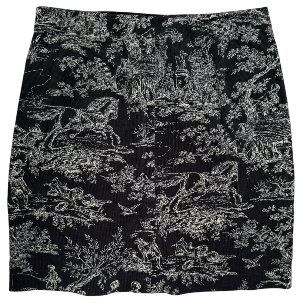 Ann Taylor Vintage Art to Wear Black‎ and White Print Corduroy Skirt Sz 4